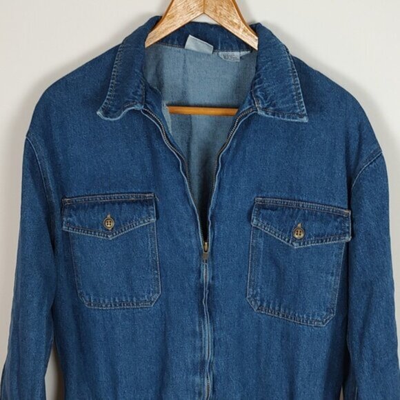 EUC Spiegel Retro 90s Denim Jumpsuit NWOT Zipper Pocket Cinch Accents Size 10 - Picture 12 of 12
